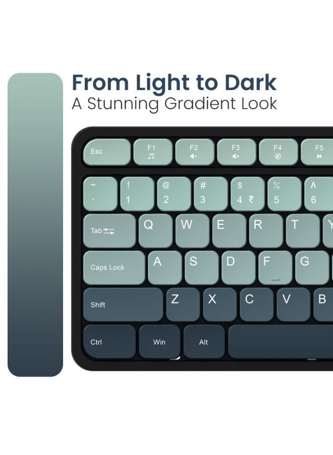 بورترونيكس Portronics Key11 Combo Rechargeable Wireless Keyboard and Mouse Set, Bluetooth 5.3&2.4GHz Wireless,Type-C Fast Charging,Gradient Keys, Noiseless Typing, High Precision Mouse, for PC&Laptop(Blue) - Image 2